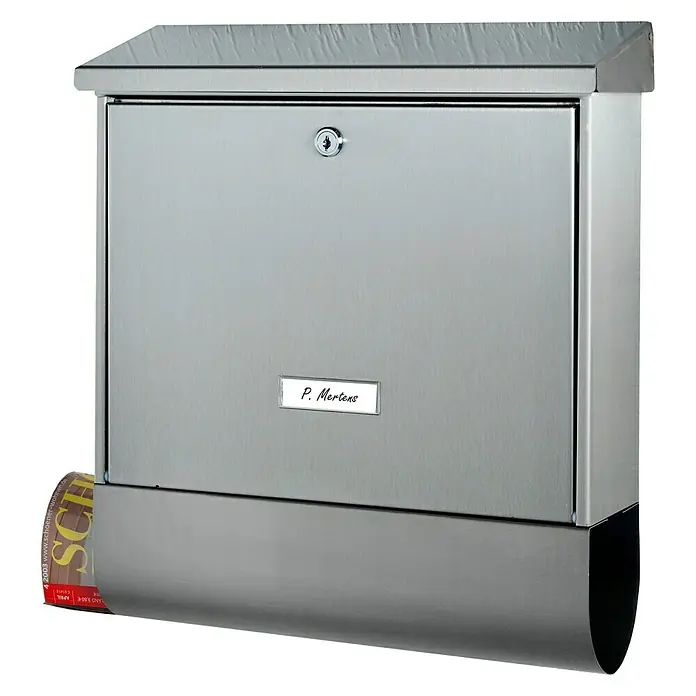 Burg-Wächter Briefkasten-Set Inoxstar - Edelstahl, 115 x 380 x 425 mm - Diagonale Ansicht