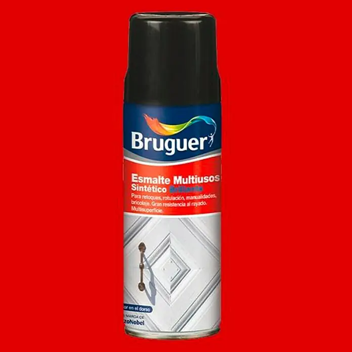 Bruguer Spray esmalte Multiusos - Bermellón, Brillante, 400 ml - Bote de esmalte multiusos Bruguer, ideal para retoques, rotulación y manualidades. Ofrece alta resistencia al rayado en diversas superficies.