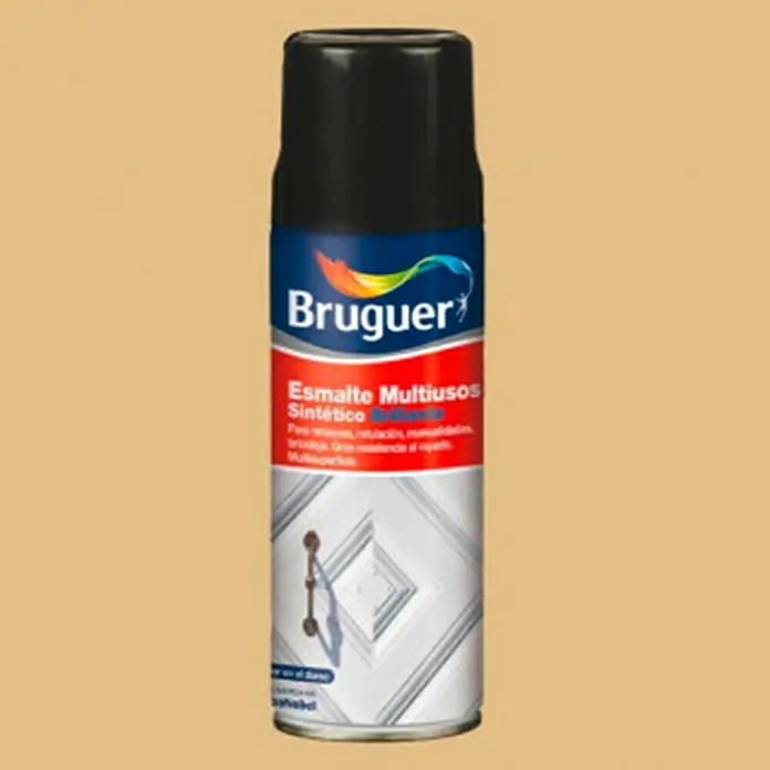 Bruguer Spray esmalte Multiusos - Marfil, Brillante, 400 ml - Un aerosol de esmalte sintético multiusos de Bruguer, pintura de buena calidad para muchas superficies que seca rápidamente y es resistente.