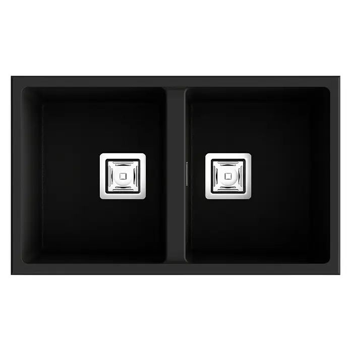 Poalgi Fregadero encastrable Zie 70 - 45 x 75 cm, 2 cubetas, Gelcoat, Negro - Vista superior