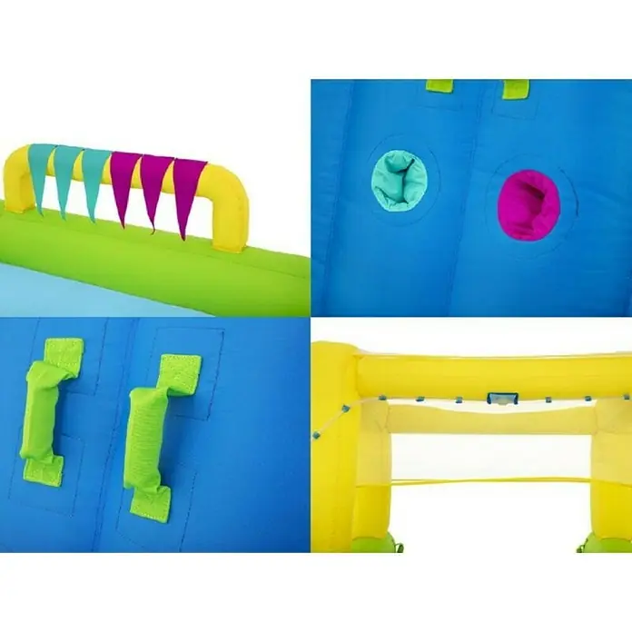 Bestway Vodeni tobogan  Water Park - 710 x 310 x 265 cm - Detaljni prikazi vodenog tobogana na napuhavanje sa šarenim elementima za zabavu i igru u vrtu.