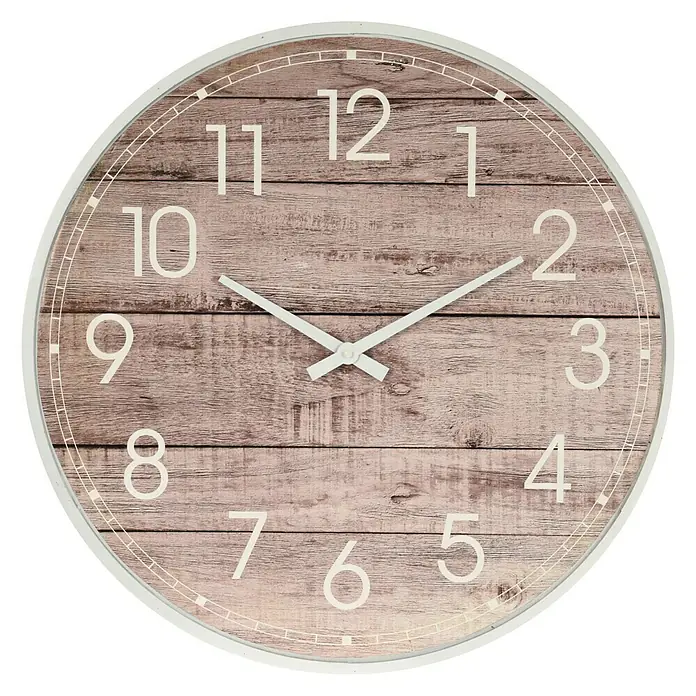 Reloj de pared redondo efecto madera - Natural, Diámetro: 60 cm - Vista frontal