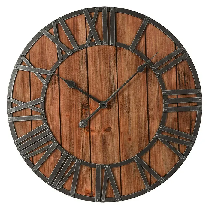 Reloj de pared redondo números romanos Madera - Negro, Diámetro: 60 cm - Vista frontal