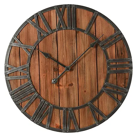 Reloj de pared redondo números romanos Madera