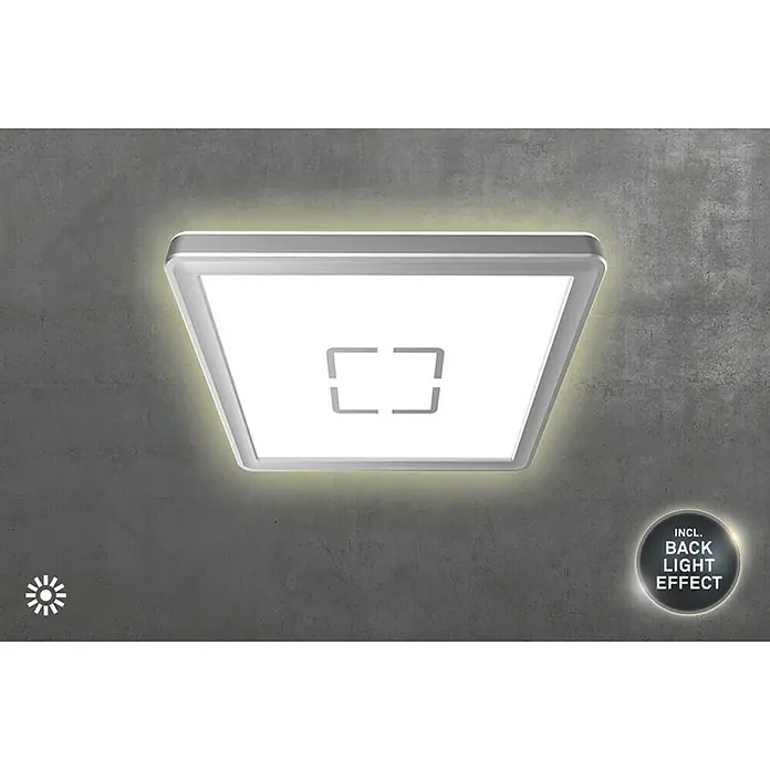 Tween Light LED-Deckenleuchte Montella - 12 W, L x B x H: 19 x 19 x 2,8 cm, Weiß/Silber - Quadratische LED-Deckenleuchte mit Hintergrundbeleuchtung für stimmungsvolle Beleuchtung im Raum. Modernes Design für Deckenmontage.