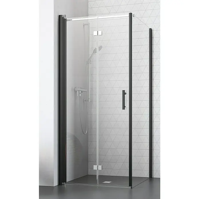 Camargue Vario Eckdusche B52+B5 - 80 x 75 x 195 cm, Beschichtet, Stärke: 6 mm, Schwarz - Schwarze Duschkabine mit klarem Glas und minimalistischem Design, ideal für moderne Badezimmer.