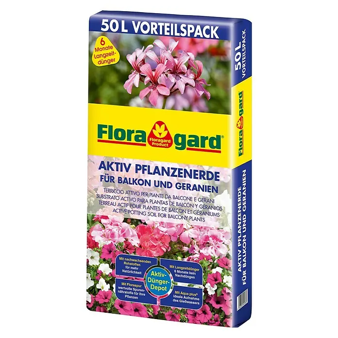 Floragard Balkon- & Geranienerde Aktiv - 50 l - Vorderansicht
