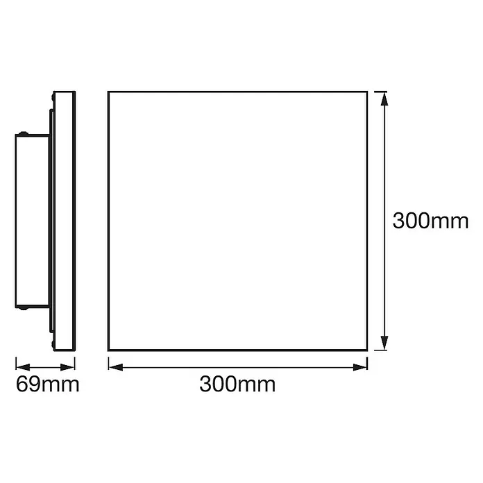 Ledvance Smart+ WiFi LED-Panel Planon Frameless - 36 W, L x B x H: 30 x 30 x 6,9 cm, Weiß, RGBW - Skizze