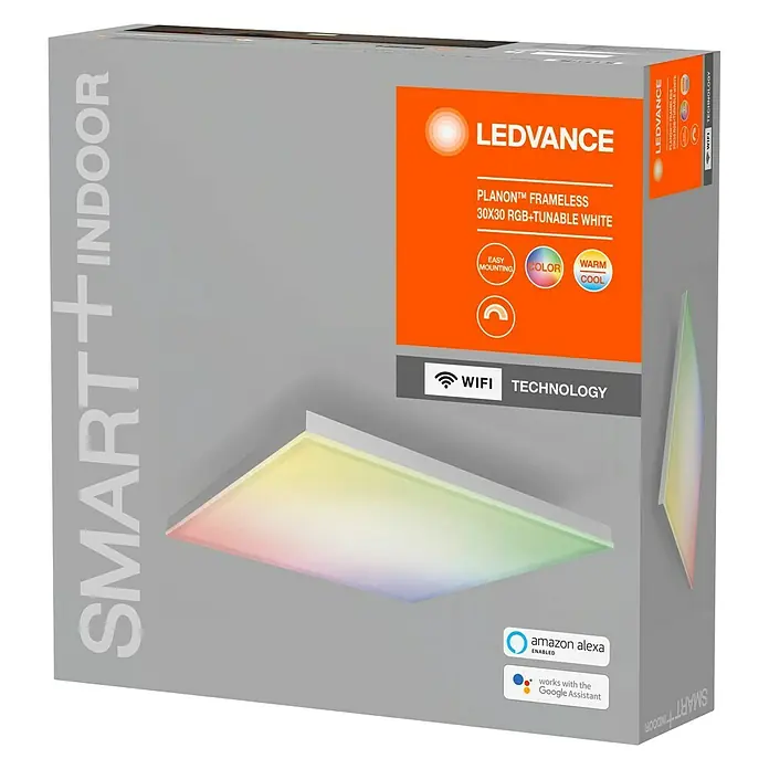 Ledvance Smart+ WiFi LED-Panel Planon Frameless - 36 W, L x B x H: 30 x 30 x 6,9 cm, Weiß, RGBW - Diagonale Ansicht