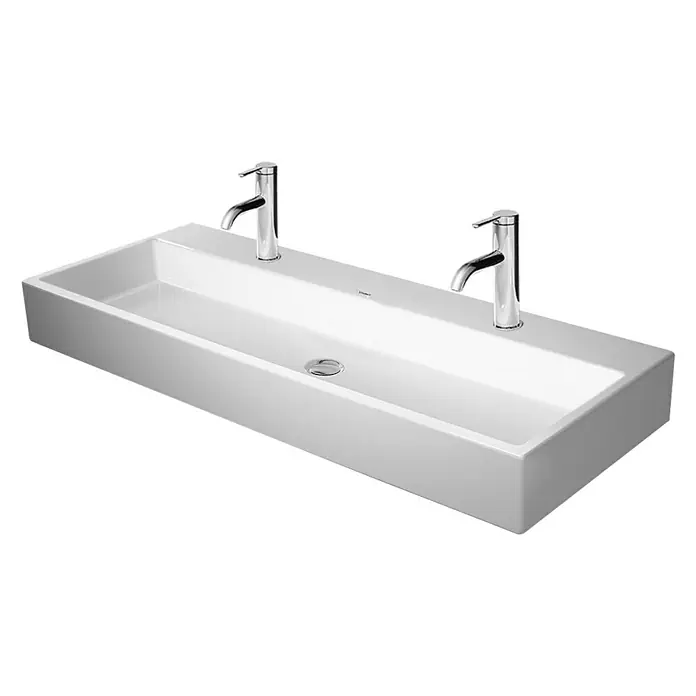 Duravit Vero Air Doppelwaschtisch - 120 x 47 cm, Mit schmutzabweisender Glasur, Hahnloch: Mitte, Ohne Überlauf, Weiß, Geschliffen - Diagonale Ansicht