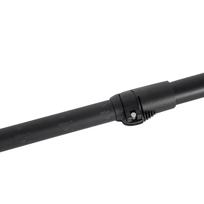 Dvostruko veslo za kajak Angle - 210 cm - 240 cm, Materijal držala: Plastika ojačana staklenim vlaknima (GfK) - Detaljan prikaz crnog teleskopskog štapa s oznakama duljine i mehanizmom za zaključavanje. Idealno za aktivnosti na otvorenom.
