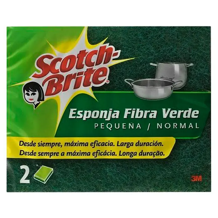 3M Scotch Brite Estropajo Fibra verde gigante - 2 uds., Fibra no tejida - Vista frontal