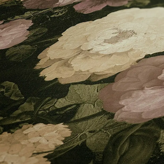 AS Creation History of Arts Vliesbehang - Crème/roze, Gebloemd, 10,05 x 0,53 m - Close-up van een bloemenbehang met zachte kleuren. Het ontwerp zorgt voor een elegante, artistieke uitstraling.