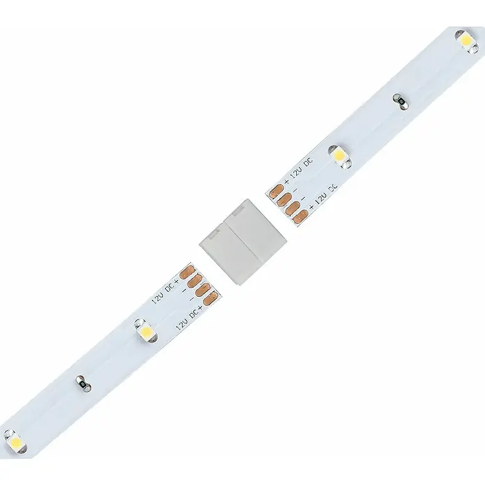 Paulmann Conector clip-to-clip YourLED ECO - 14 x 13,5 x 6 mm, 2 ud., Plástico - Una tira LED con un conector. La tira es blanca y tiene múltiples LEDs y puntos de contacto para 12V DC.