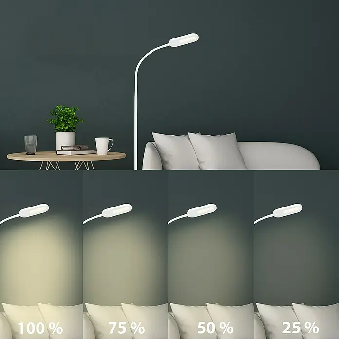Briloner LED-Stehleuchte - Höhe: 128 cm, Weiß - Elegante Stehlampe mit einstellbarer Helligkeit für Wohnzimmer.