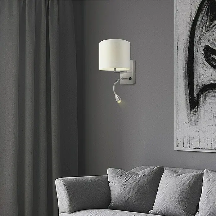 Home Sweet Home Wandleuchte Read - 40 W, L x B x H: 11 x 15 x 17 cm, Stahl matt, E27 - Elegante Wandleuchte mit Stoffschirm und flexiblem Lesearm, ideal für Schlafzimmer oder Wohnzimmer. Stilvolle Beleuchtung für gemütliche Stunden.