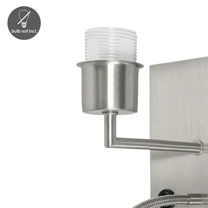 Home Sweet Home Wandleuchte Read - 40 W, L x B x H: 11 x 15 x 17 cm, Stahl matt, E27 - Wandleuchte aus gebürstetem Nickel, ohne Glühbirne, mit rundem Lampensockel und flexiblem Schwanenhals.