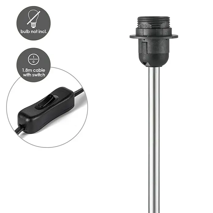Home Sweet Home Karma Lampenfuß - 60 W, Höhe: 46 cm, Stahl matt, Stahl, E27 - Produktansicht: Lampensockel mit 1,8 m Kabel und Schalter, Leuchtmittel nicht enthalten.
