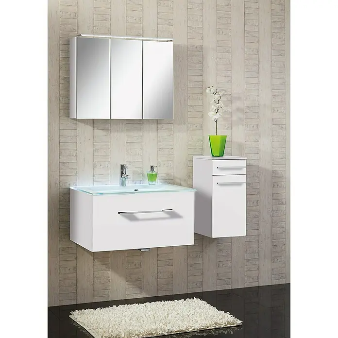 Camargue Stella LED-Spiegelschrank - B x H: 100 x 68,4 cm, Mit Beleuchtung, Spanplatte, Weiß - Modernes Badezimmer mit weißem Waschtisch, Spiegelschrank und Hochschrank. Elegantes Design für ein stilvolles Bad.