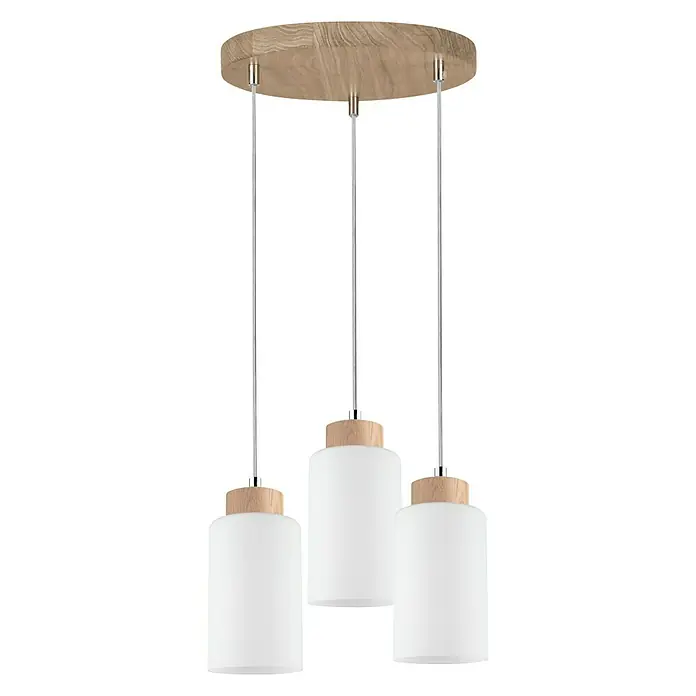 Spotlight Pendelleuchte rund Bosco - 60 W, Ø x H: 300 mm x 110 cm, Weiß, Geölte Eiche, E27 - Vorderansicht