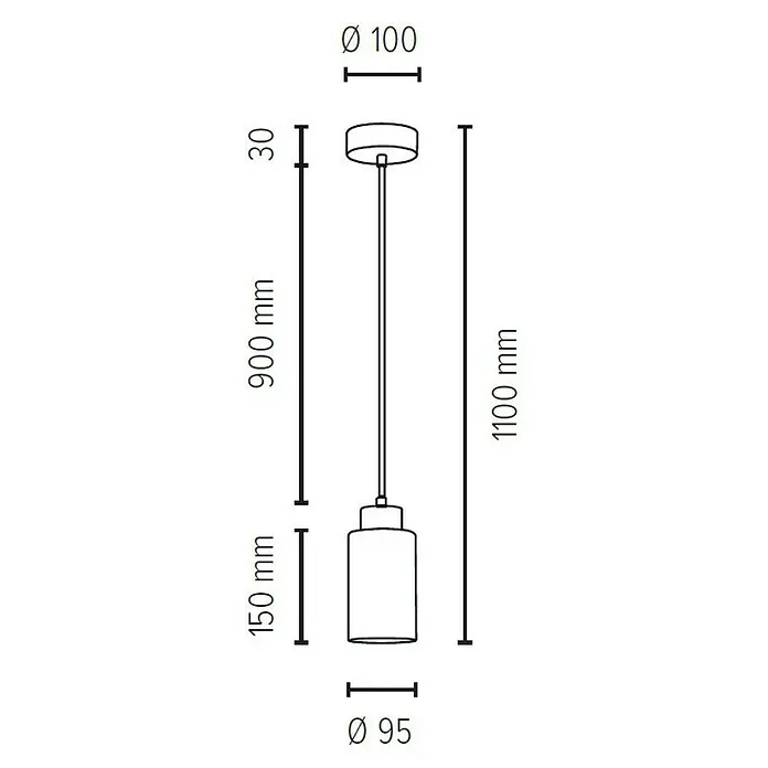 Spotlight Pendelleuchte rund Bosco - 60 W, Ø x H: 100 mm x 110 cm, Geölte Eiche, E27 - Skizze