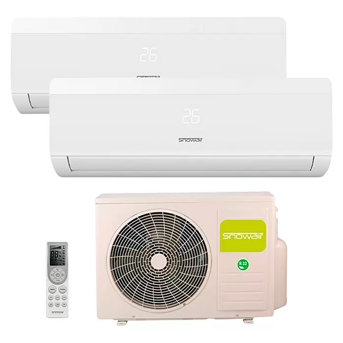 Snowair Aire acondicionado Inverter Vela 2x1 - 8.870 BTU/h, 9.550 BTU/h, Espacios hasta 18 m² y 23 m² - Vista frontal