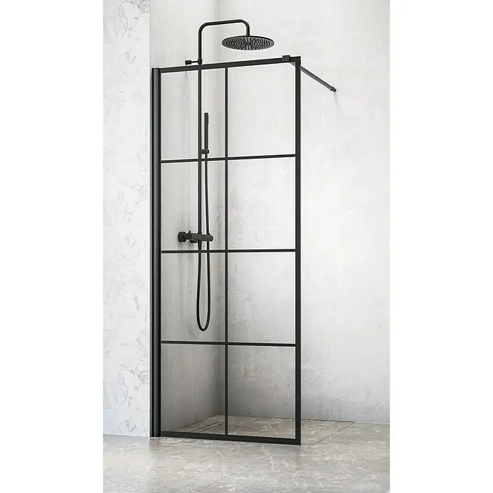 Camargue Duschwand Göteborg G7 - 90 x 200 cm, Beschichtet, Stärke: 6 mm, Schwarz - Elegante Duschkabine mit schwarzem Rahmen und minimalistischem Design. Die Duscharmatur in Schwarz passt perfekt zum modernen Stil.