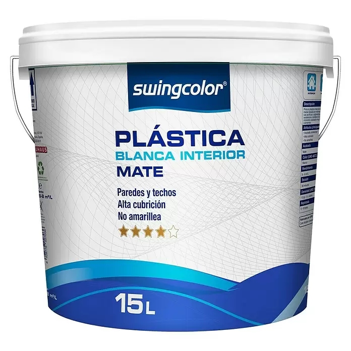swingcolor Pintura para paredes y techos - Blanco, 15 l, Mate - Vista frontal