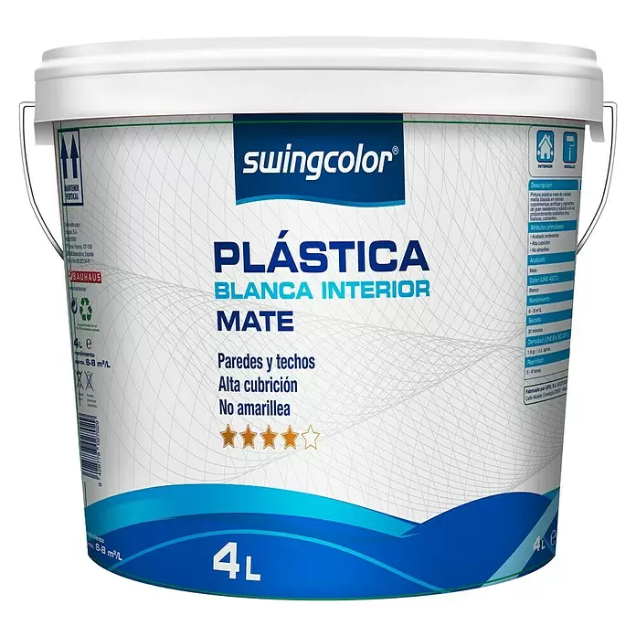 swingcolor Pintura para paredes y techos - Blanco, 4 l, Mate - Vista frontal
