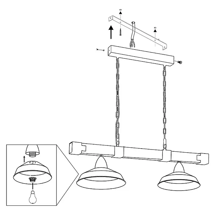 Eglo Pendelleuchte Oldbury - L x B x H: 118 x 26 x 110 cm, 120 W, Anzahl Leuchtmittel: 2 Stk. - Skizze