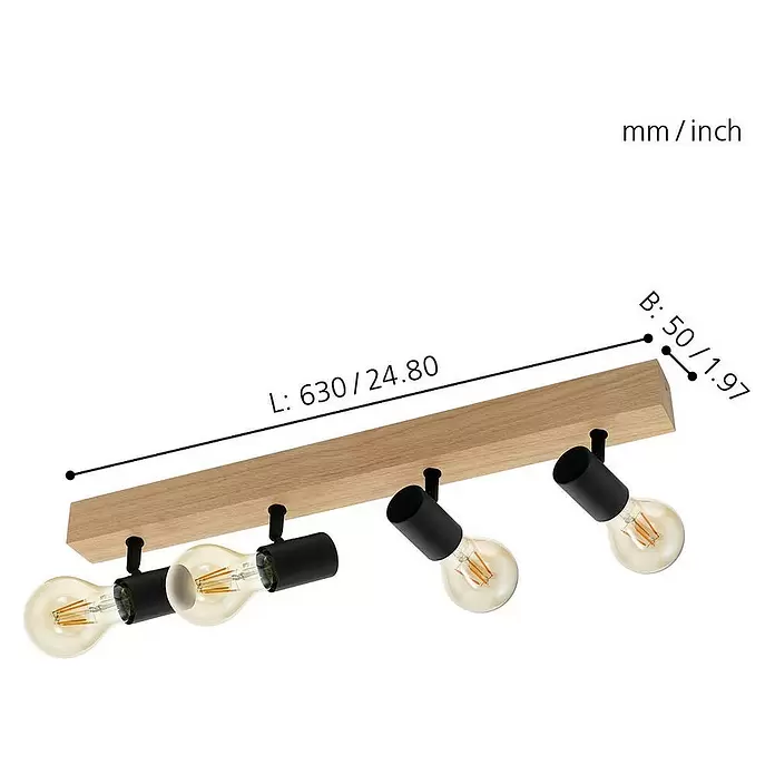 Eglo Townshend 3 Deckenstrahler - 240 W, L x B x H: 63 x 5 x 5 cm, E27 - Skizze