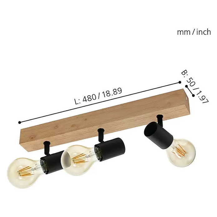 Eglo Townshend 3 Deckenstrahler - 180 W, L x B x H: 5 x 5 x 48 cm, E27 - Skizze