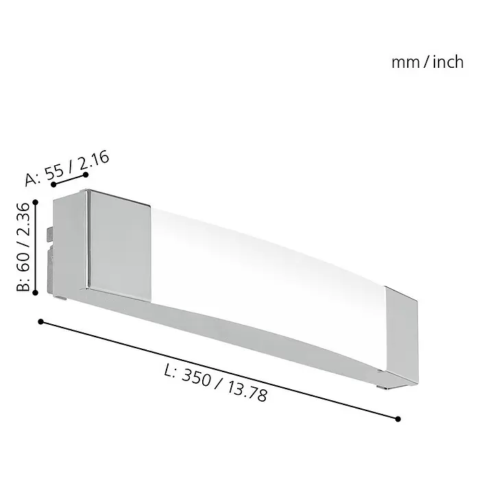 Eglo LED-Spiegelleuchte Siderno - 8,3 W, Farbe: Weiß, Chrom, L x B x H: 5,5 x 35 x 6 cm - Skizze