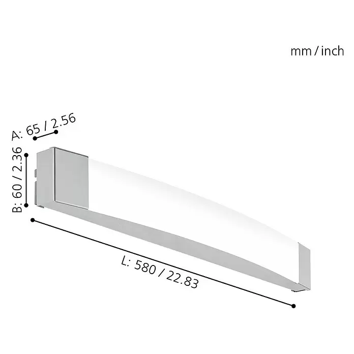 Eglo LED-Spiegelleuchte Siderno - 16 W, Farbe: Weiß, Chrom, L x B x H: 6,5 x 58 x 6 cm - Skizze
