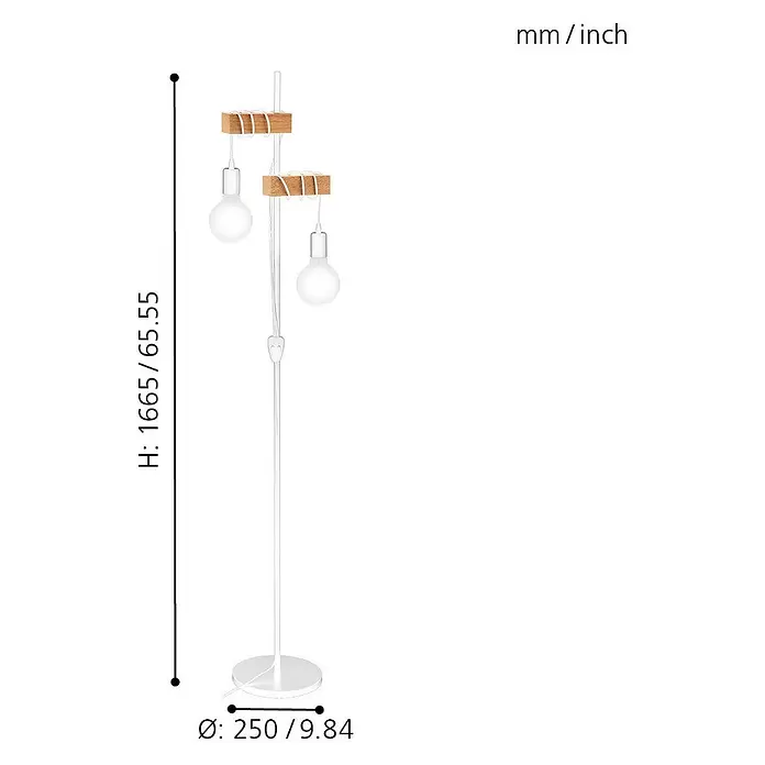 Eglo Townshend Stehleuchte - B x H: 25 x 166,5 cm, Weiß/Braun - Skizze