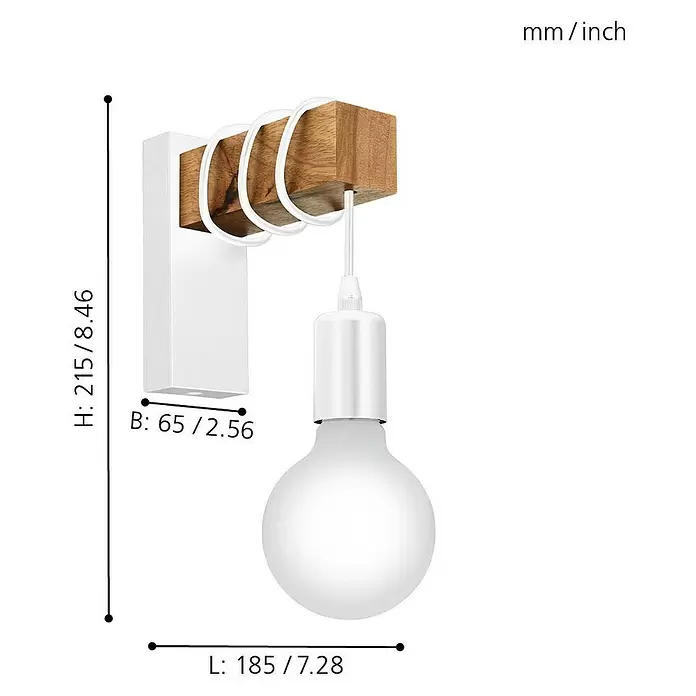 Eglo Townshend Wandleuchte - 10 W, L x B x H: 19 x 6,5 x 21,5 cm, Weiß, E27 - Skizze