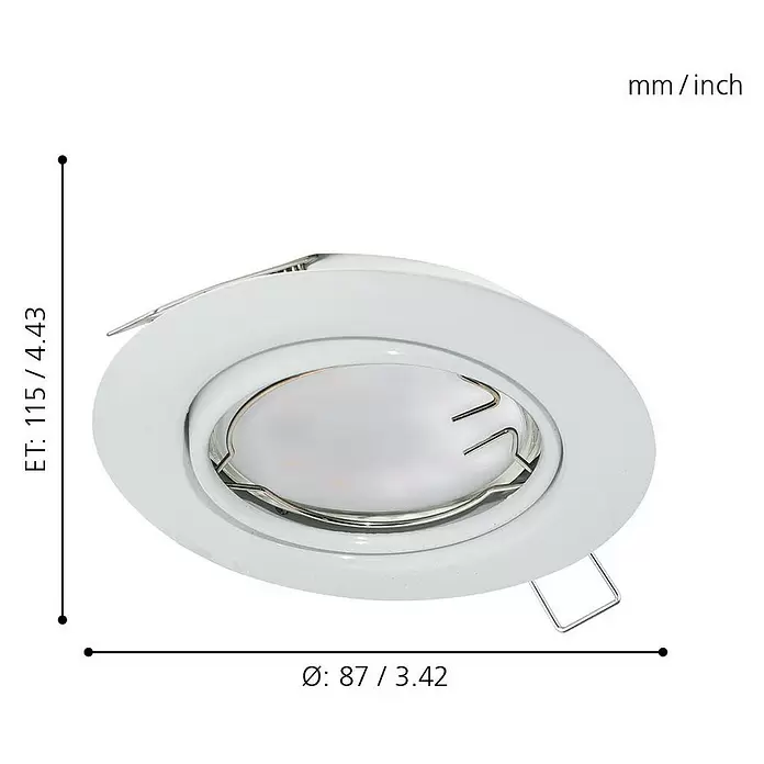 Eglo LED-Einbauleuchte rund Peneto - 5 W, Ø x H: 8,7 x 11,5 cm, Weiß, Warmweiß, Gesamtstückzahl: 1 Stk. - Skizze