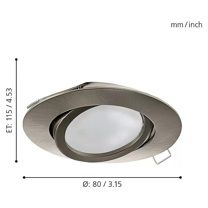 Eglo LED-Einbauleuchte Tedo - 5 W, Nickel matt, Warmweiß, Durchmesser: 8 cm, 1 Stk. - Skizze