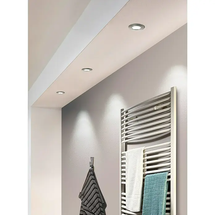 Eglo LED-Einbauleuchte Pineda - 6 W, L x B x H: 7,8 x 7,8 x 3,5 cm, Nickel matt, Warmweiß - Deckenleuchten im Badezimmer sorgen für eine angenehme und gleichmäßige Ausleuchtung des Raumes. Handtuchwärmer mit Handtüchern.
