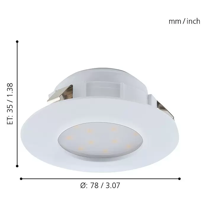 Eglo LED-Einbauleuchten-Set Pineda - 18 W, L x B x H: 7,8 x 7,8 x 3,5 cm, Weiß, 3 Stk., Warmweiß - Skizze