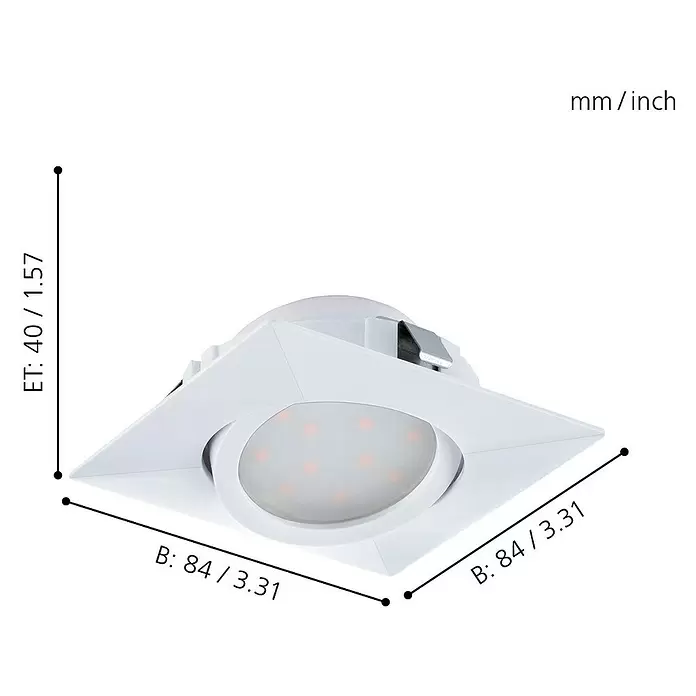 Eglo LED-Einbauleuchten-Set Pineda - 18 W, L x B x H: 7,8 x 7,8 x 3,5 cm, Weiß, 3 Stk., Warmweiß - Skizze
