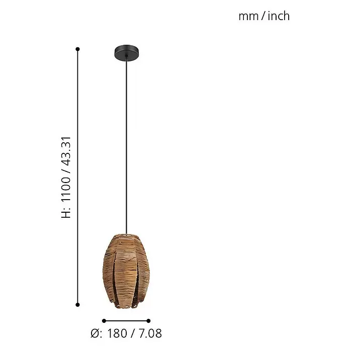 Eglo Pendelleuchte Mongu 1 - Höhe: 110 cm - Skizze