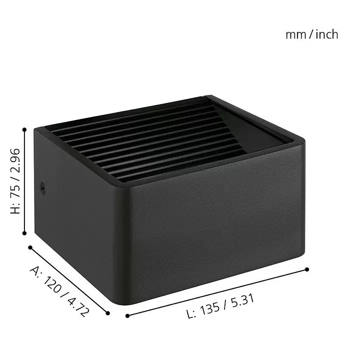 Eglo Doninni LED-Außenwandleuchte Doninni 1 - 6 W, 135 x 120 x 75 mm, Anthrazit, IP44 - Skizze