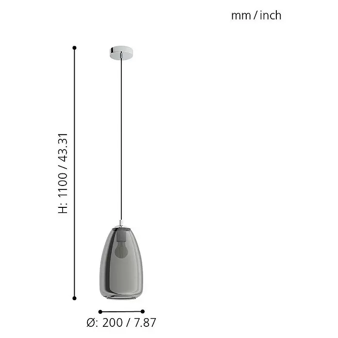 Eglo Pendelleuchte Alobrase - Höhe: 110 cm, Anzahl Leuchtmittel: 1 Stk., Chrom - Skizze