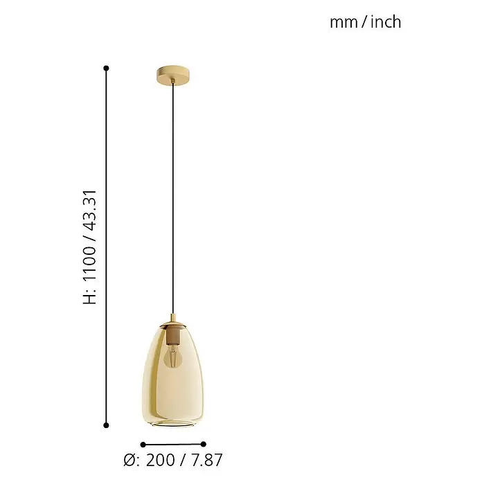 Eglo Pendelleuchte Alobrase - Höhe: 110 cm, Anzahl Leuchtmittel: 1 Stk., Amber - Skizze