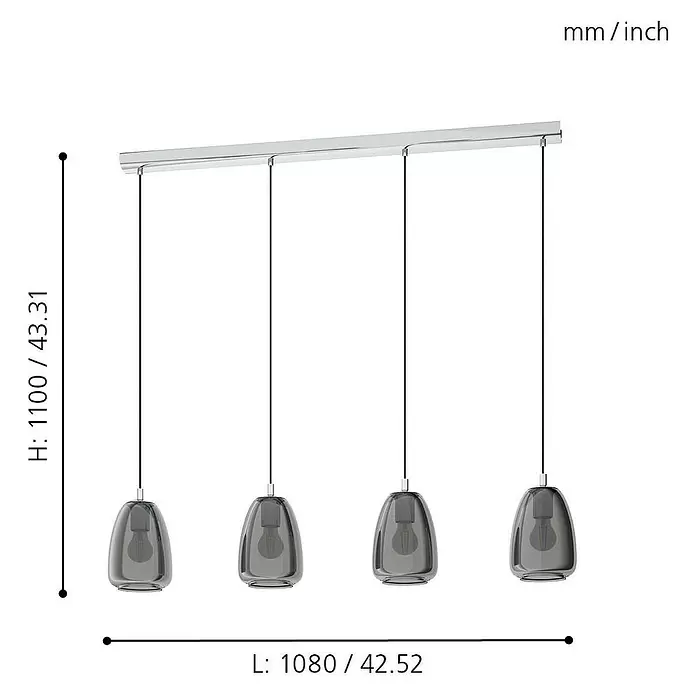 Eglo Pendelleuchte Alobrase - Höhe: 110 cm, Anzahl Leuchtmittel: 4 Stk., Chrom - Skizze