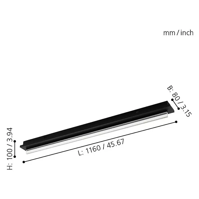 Eglo LED-Deckenleuchte Spadafora - 21 W, L x B x H: 116 x 8 x 10 cm, Schwarz, Warmweiß - Skizze