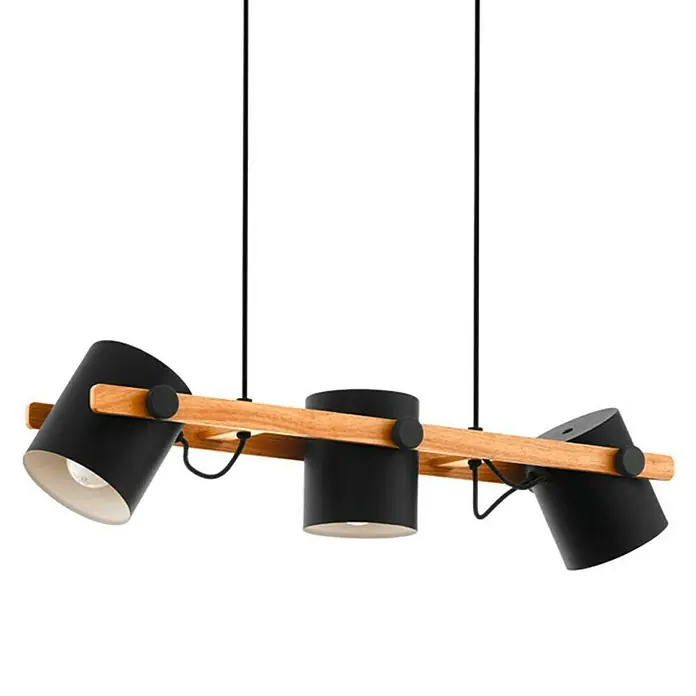 Eglo Hornwood Pendelleuchte Hornwood - 3 Stk., 60 W, L x B x H: 78 x 21 x 110 cm - Moderne Hängeleuchte mit drei schwarzen Strahlern an einem Holzrahmen für stilvolle Beleuchtung.