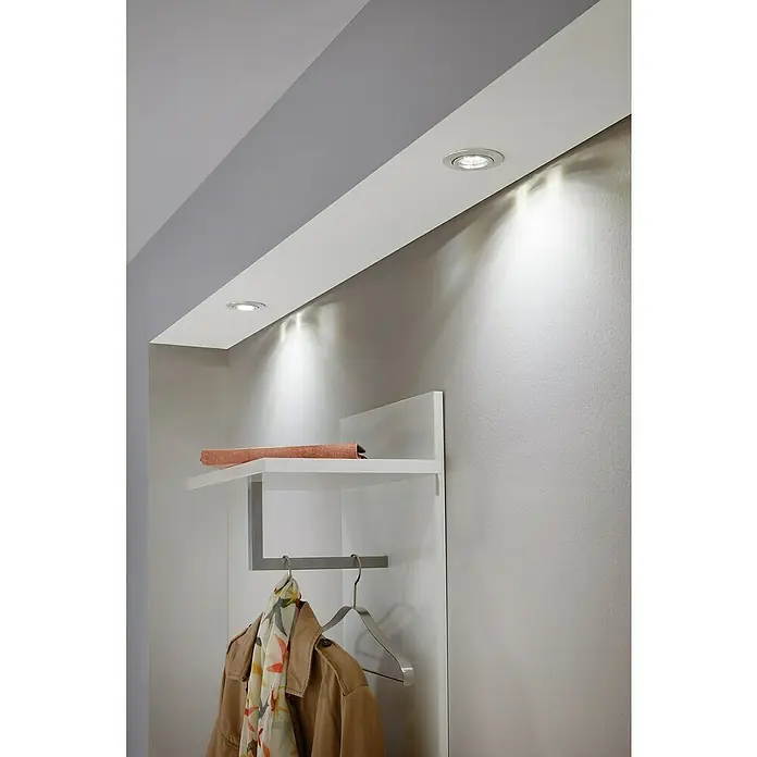 Eglo LED-Einbauleuchte Tedo - 5 W, Nickel matt, Warmweiß, Durchmesser: 7,8 cm, 3 Stk. - Moderne Garderobe mit Beleuchtung: Eine stilvolle Aufbewahrungslösung für Jacken, Schals und mehr. Die integrierten Spots setzen Akzente.