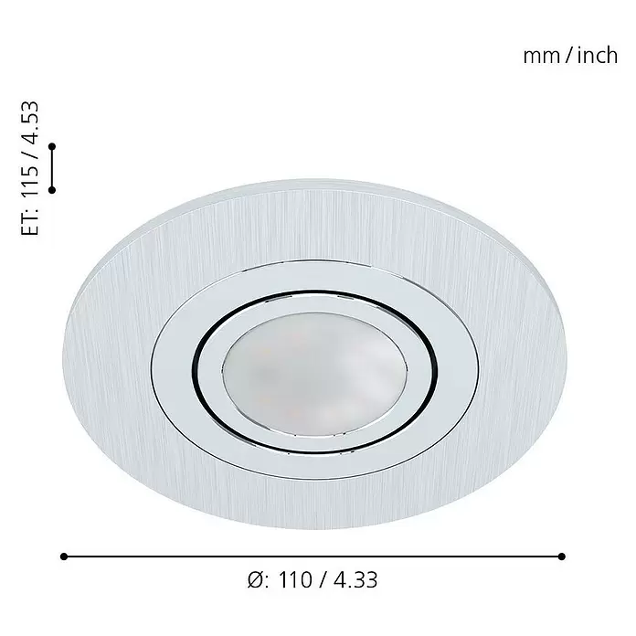 Eglo LED-Einbauleuchte rund Areitio - 5 W, Ø x H: 11 x 11,5 cm, Aluminium, Warmweiß, 3 Stk. - Skizze